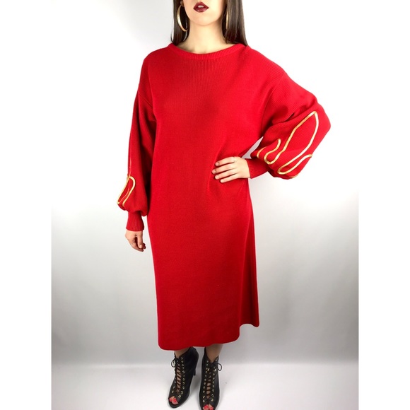 ❌SOLD❌ 90’s belled sleeve red knit sweater dress - Picture 4 of 8